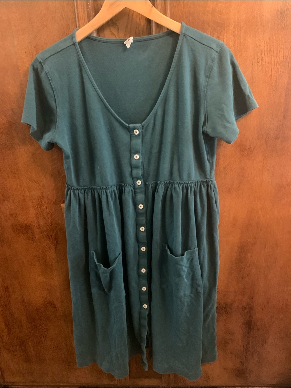 Kate Quinn Button-Front Teal Short-Sleeve Dress L